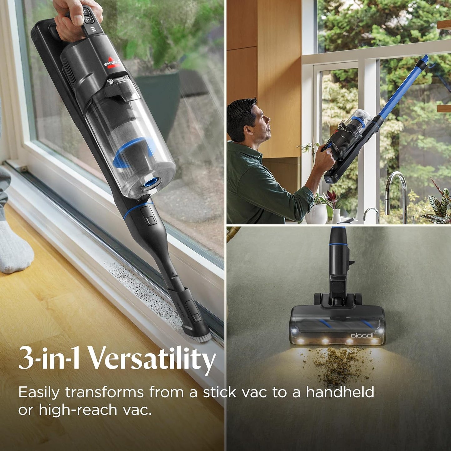Bissell PowerClean FurFinder 200W Self-Standing Cordless Vacuum w/Tangle Free Brush Roll, Strong Suction, Removeable Battery, Wall Mount, Upholstery Tool & Bright Headlights