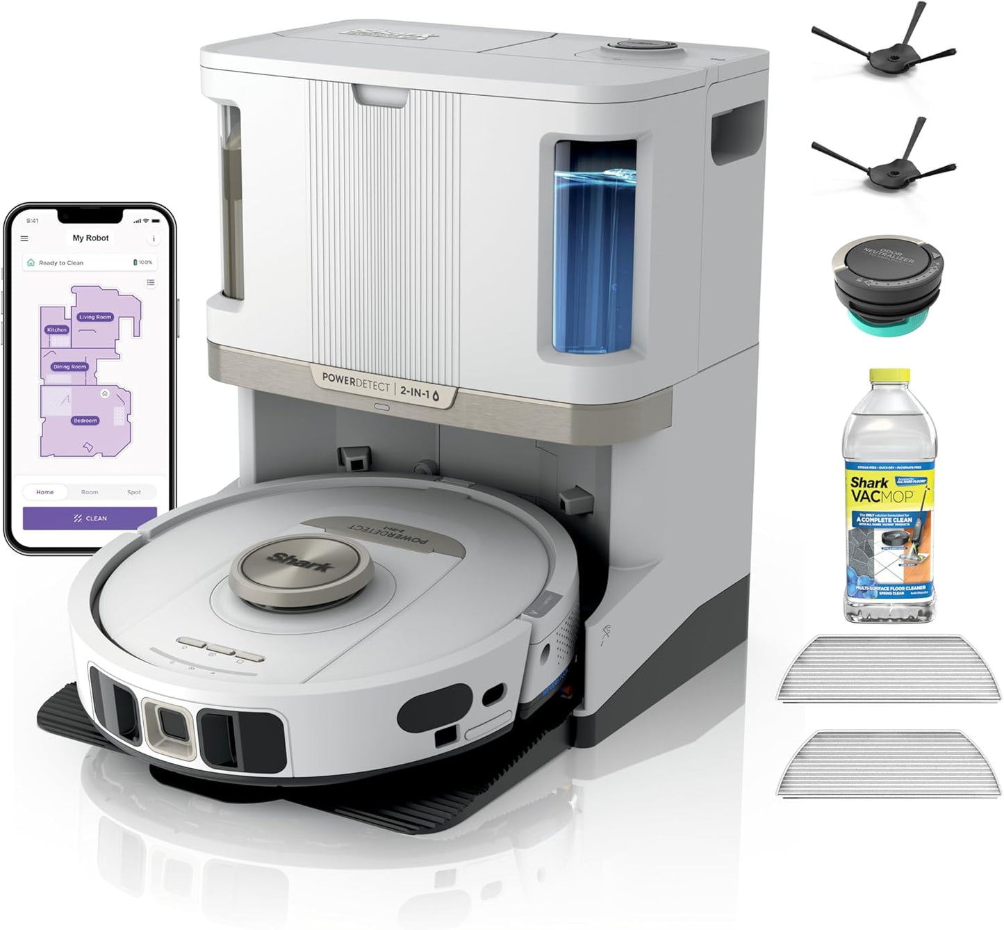 Shark Robot Vacuum and Mop, Self-Empty, Self-Refill & Self-Clean, Robot Vacuum and Mop with Bagless, 60-Day-Capacity HEPA Self-Empty Base, 30-Day-Capacity Refill Tank, White